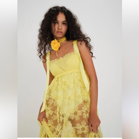 ANTHROPOLOGIE For Love & Lemons Yellow Lace Maxi Dress size small - Picture 4 of 15